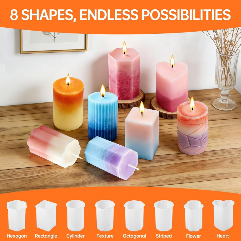 8 Silicone Candle Mold Set，Inc - Candle Making Wicks review and price